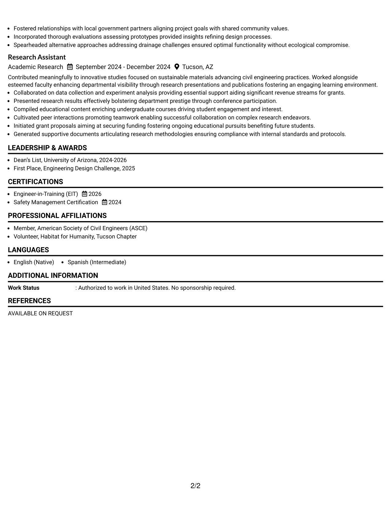 Resume Example Page 2