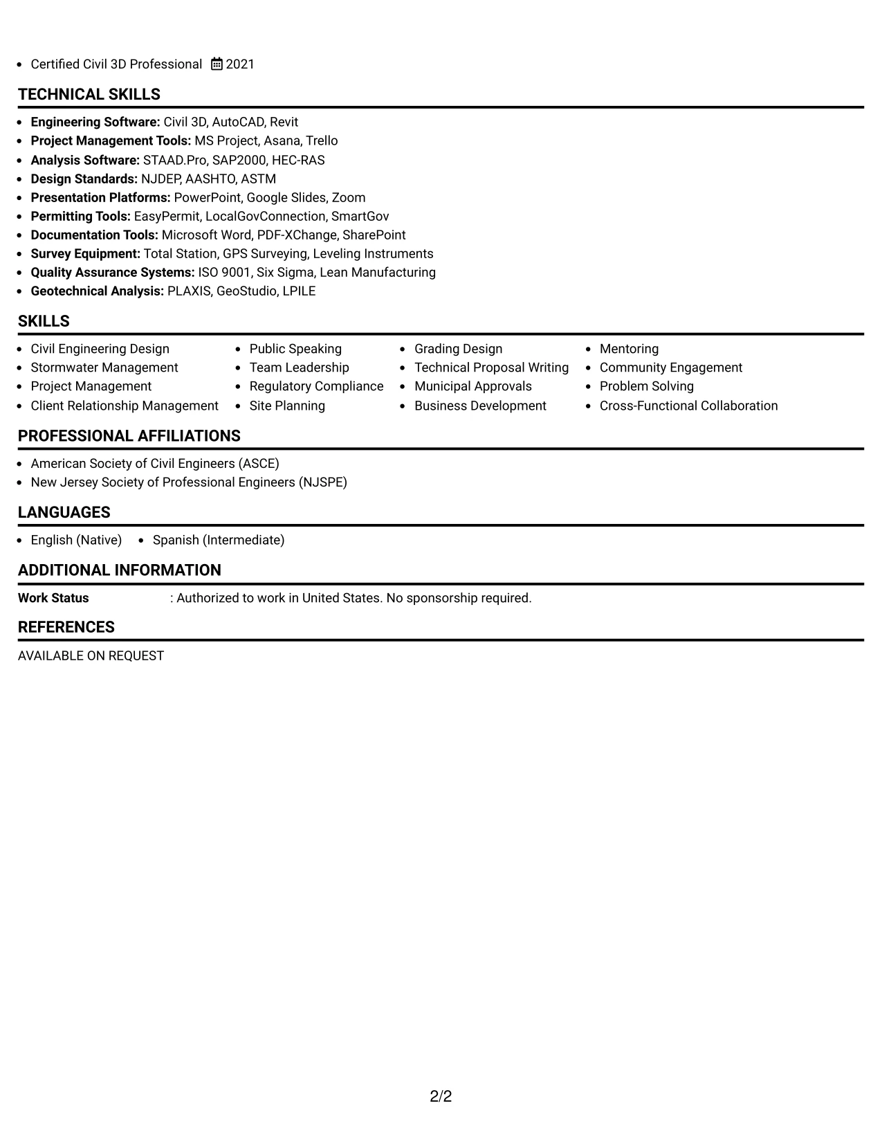 Resume Example Page 2