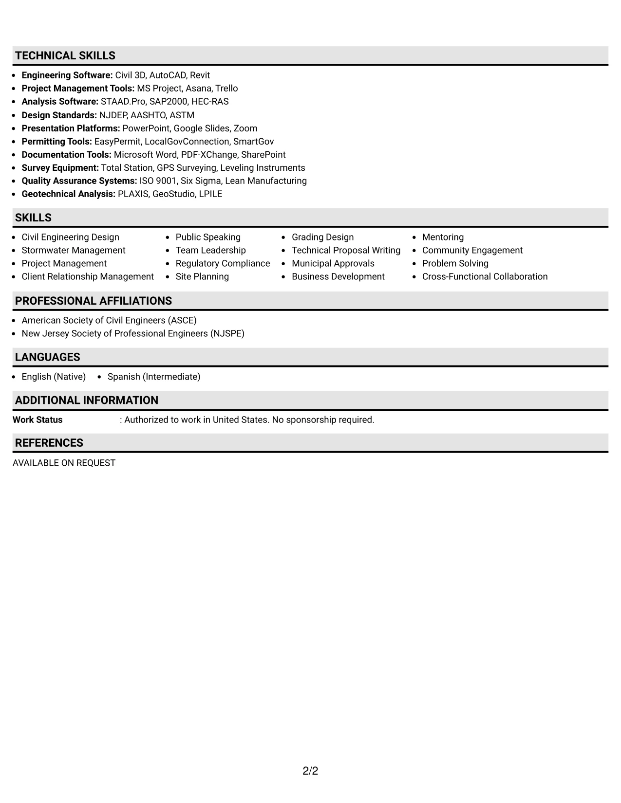 Resume Example Page 2