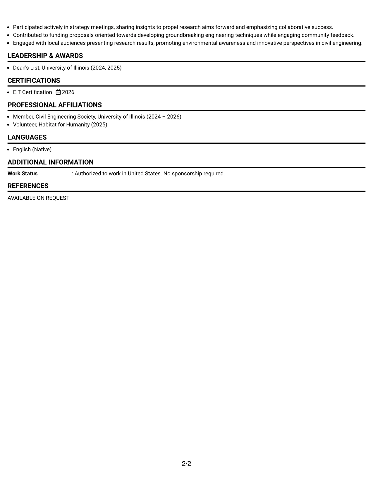 Resume Example Page 2