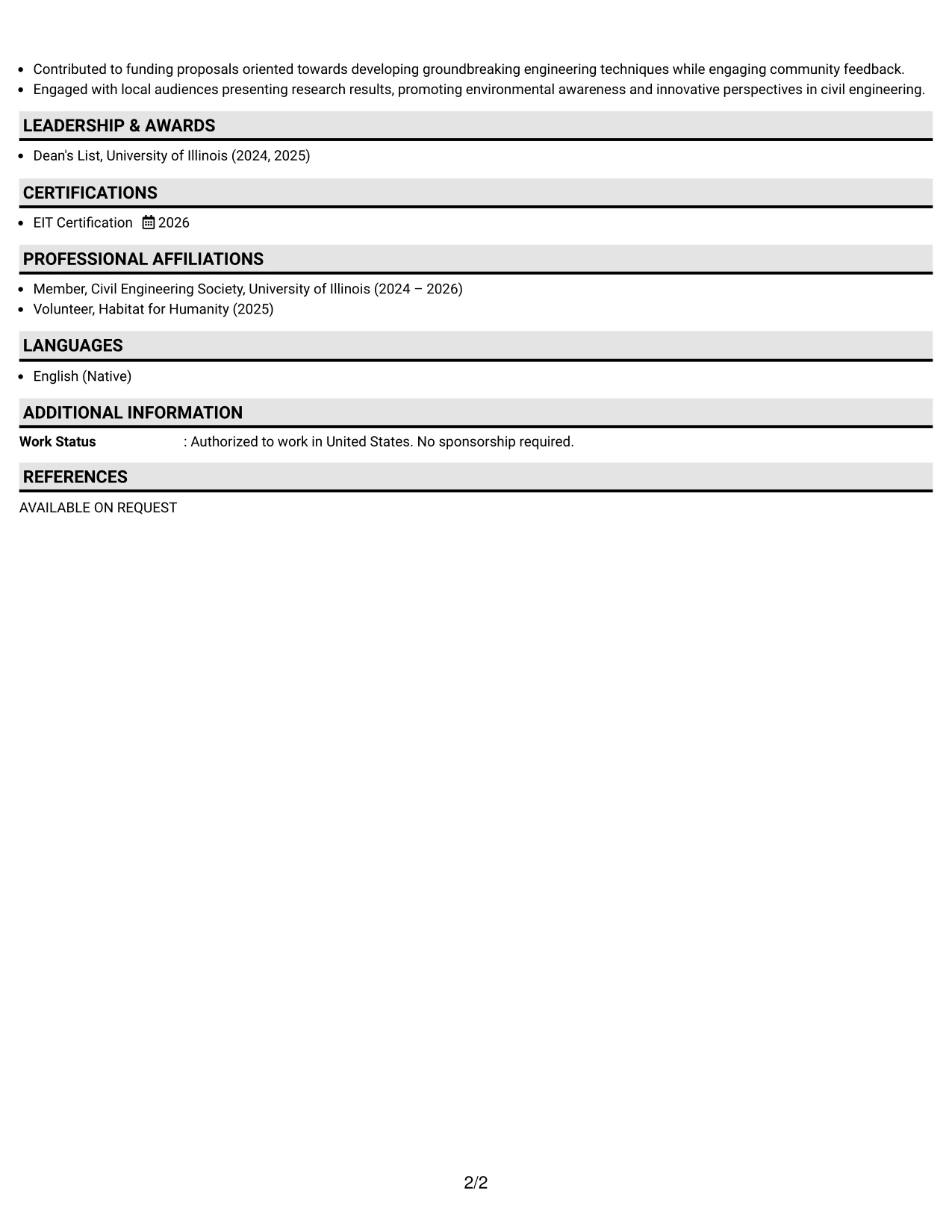 Resume Example Page 2