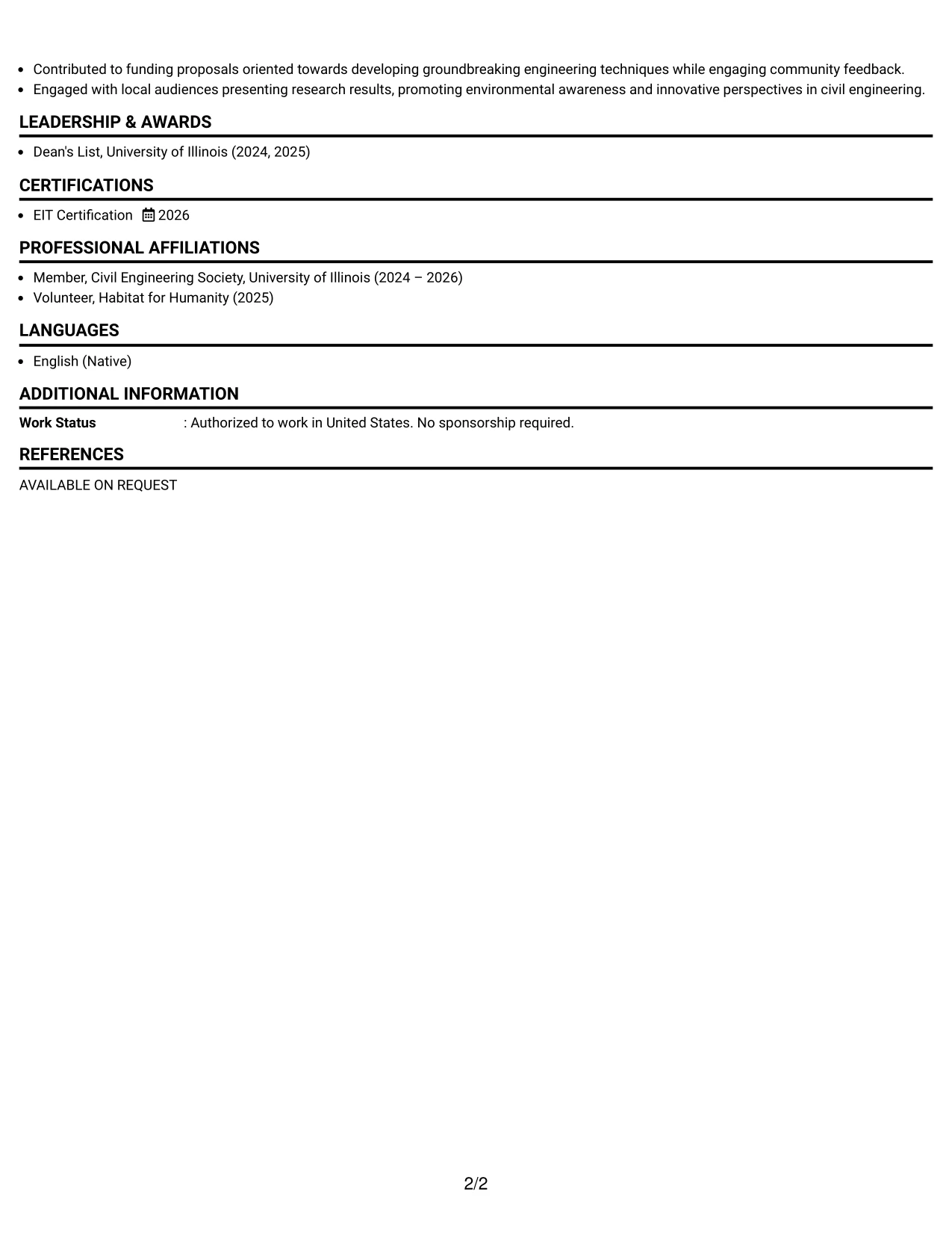 Resume Example Page 2
