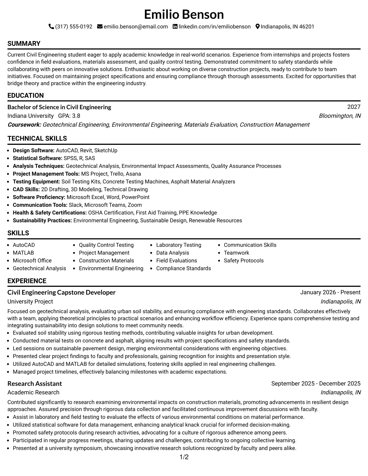 Resume Example Page 1