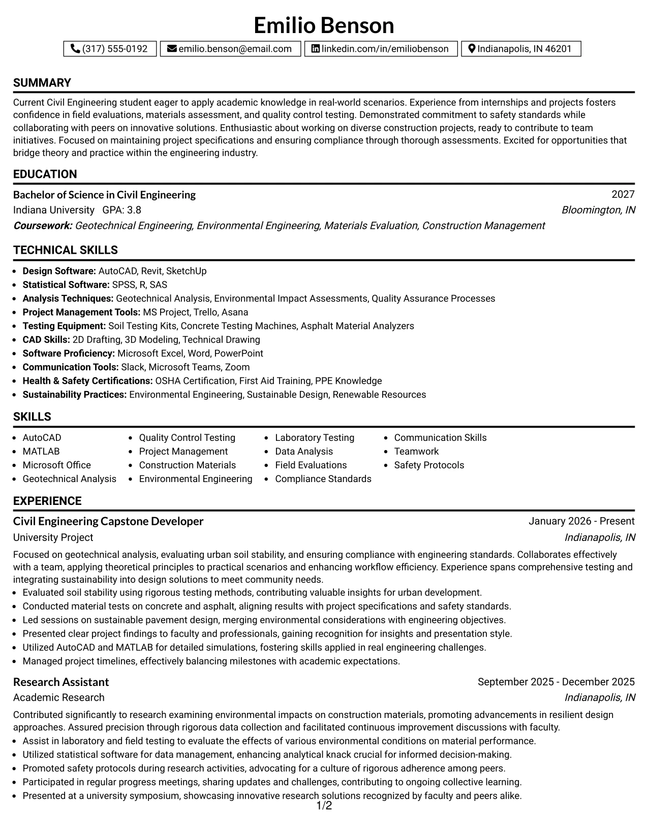 Resume Example Page 1