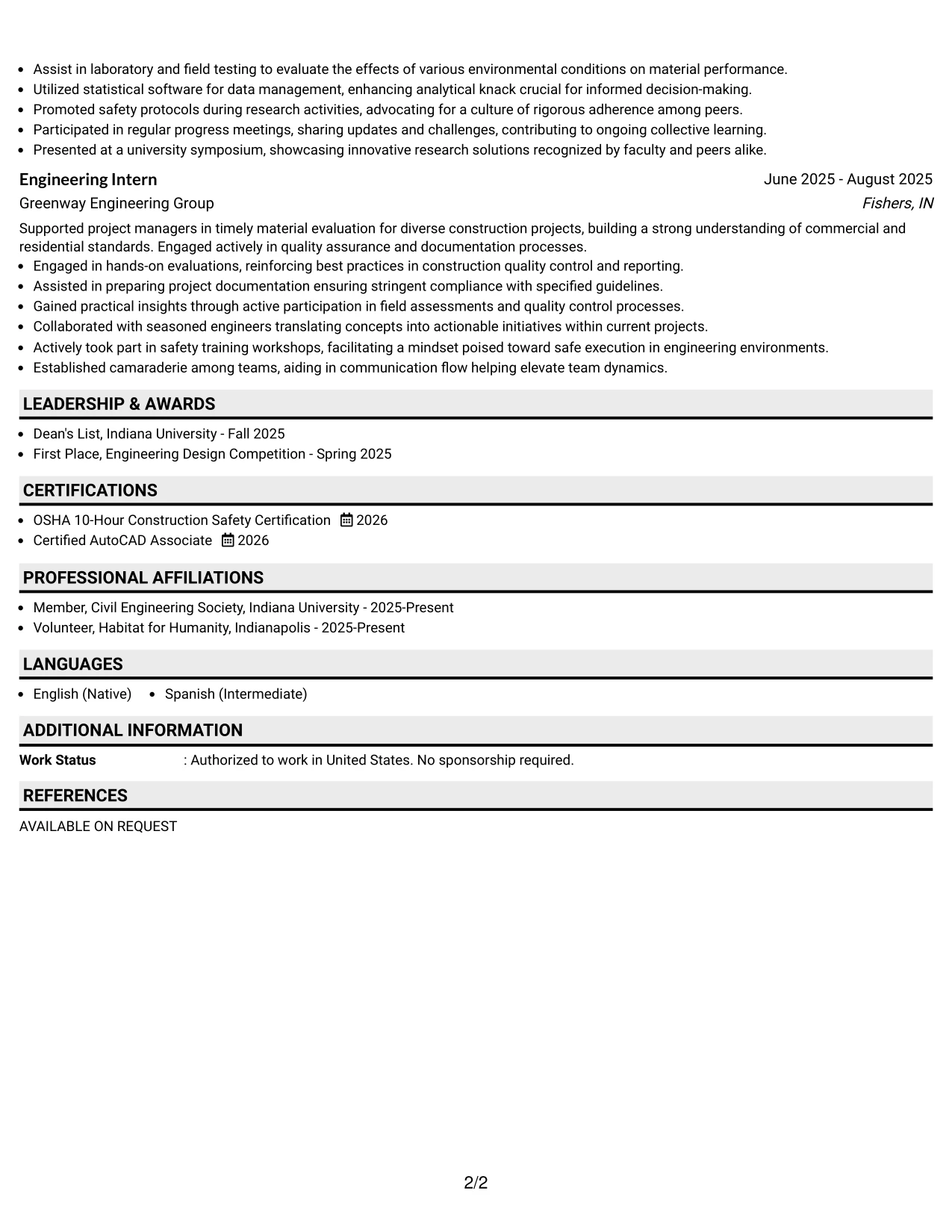 Resume Example Page 2