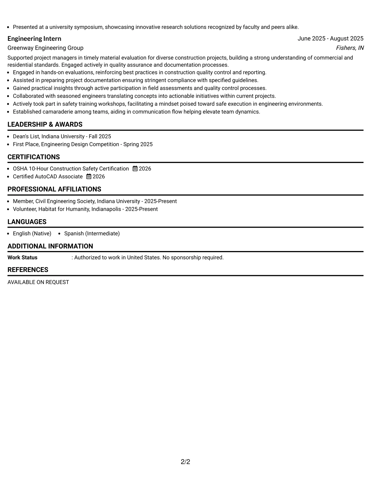 Resume Example Page 2