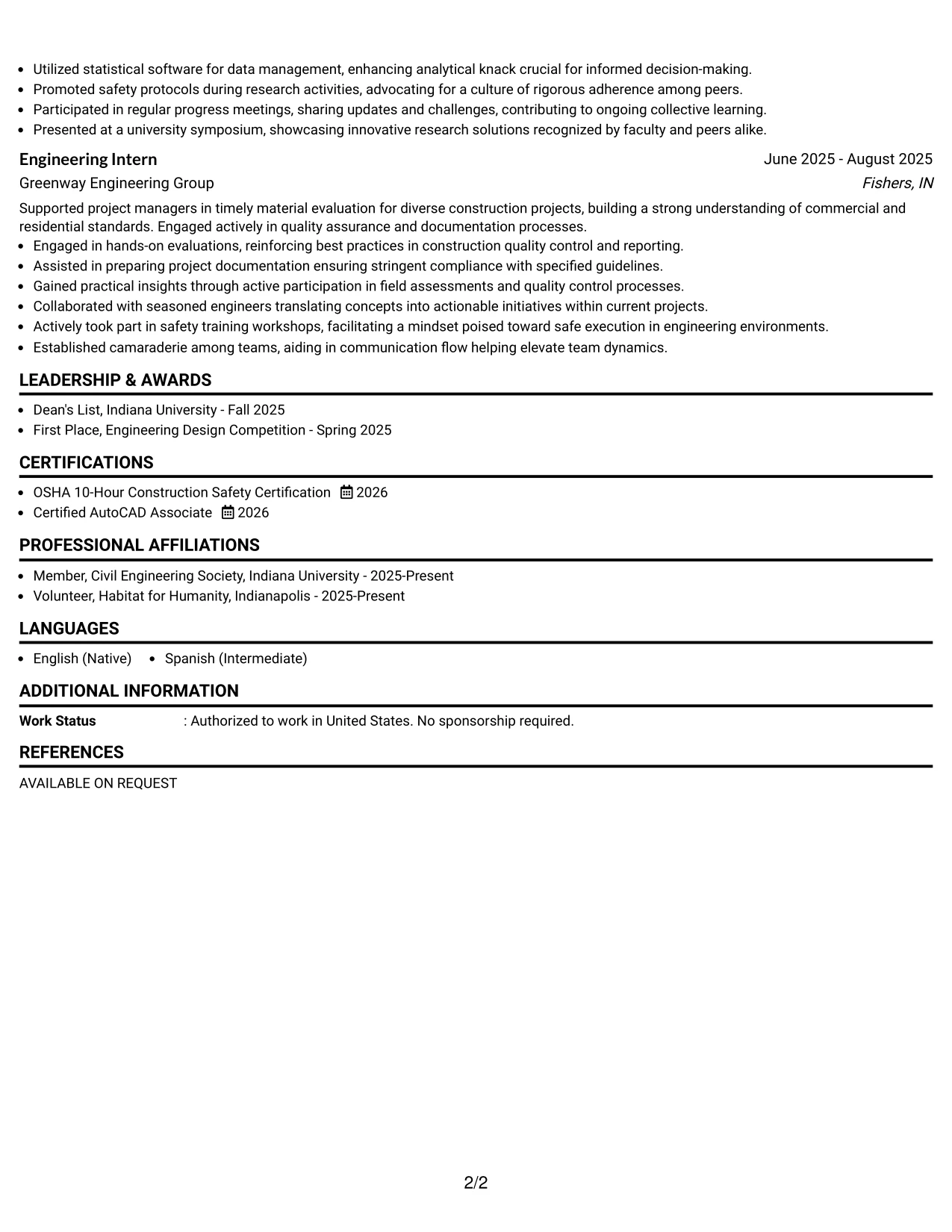 Resume Example Page 2