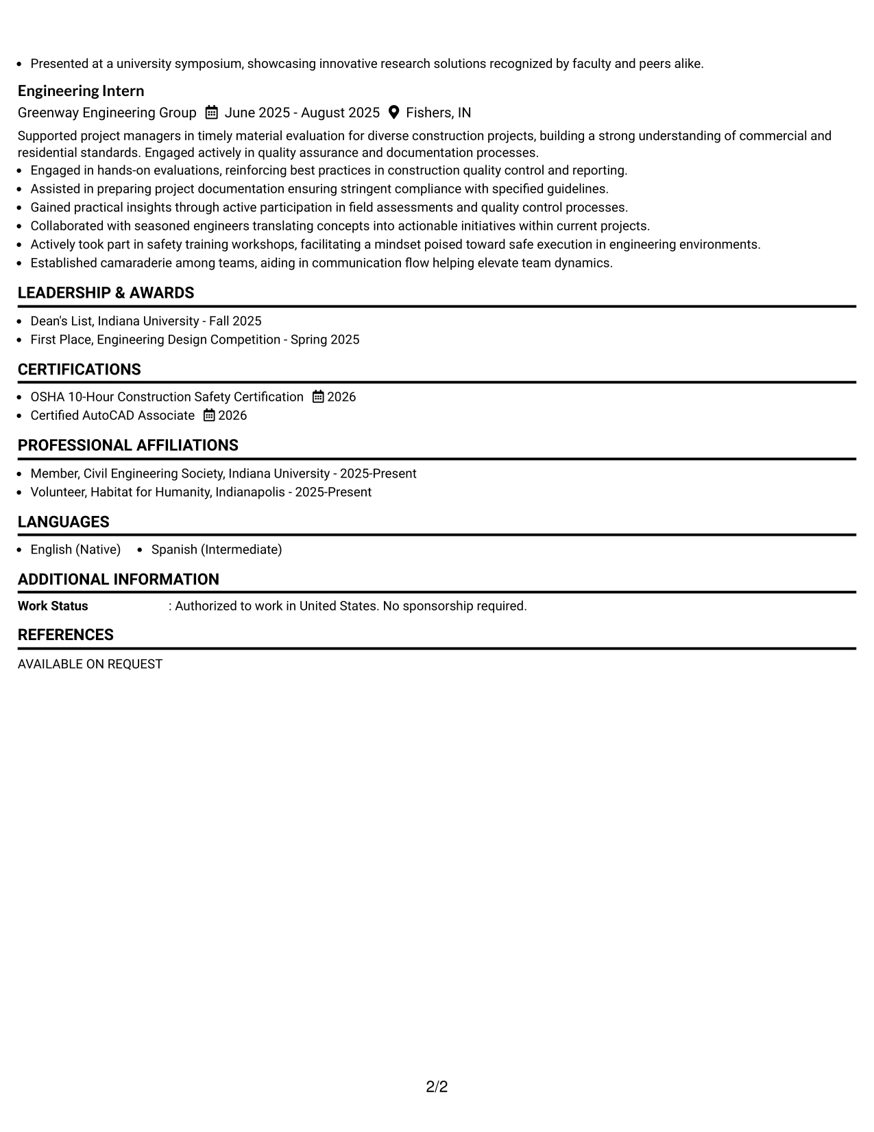 Resume Example Page 2
