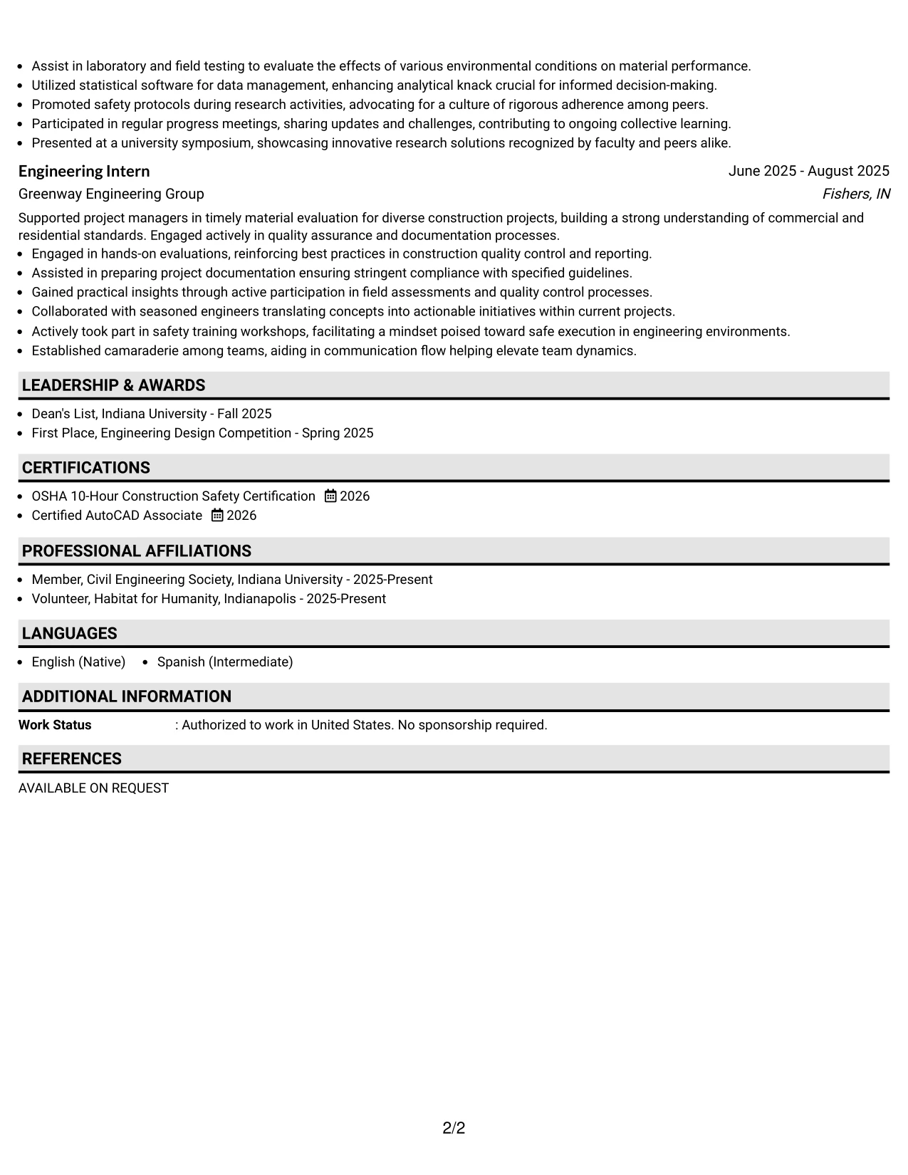 Resume Example Page 2