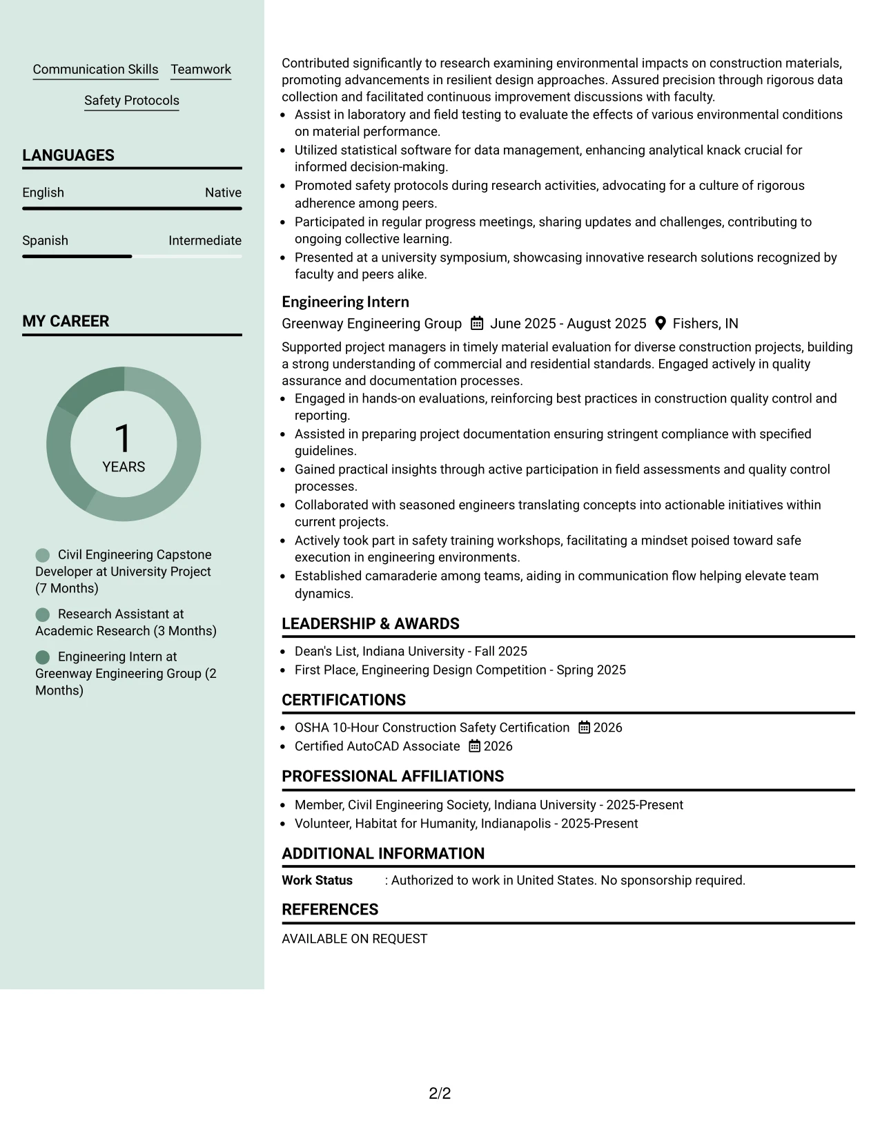Resume Example Page 2