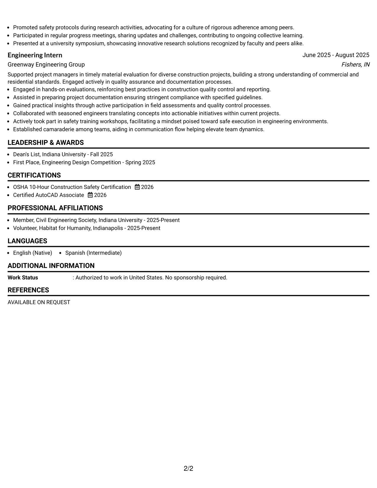 Resume Example Page 2