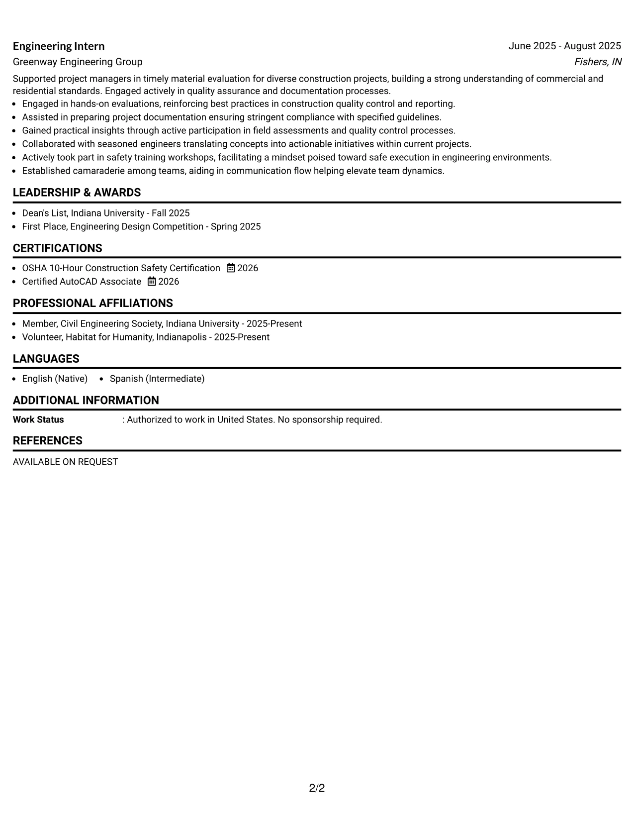 Resume Example Page 2