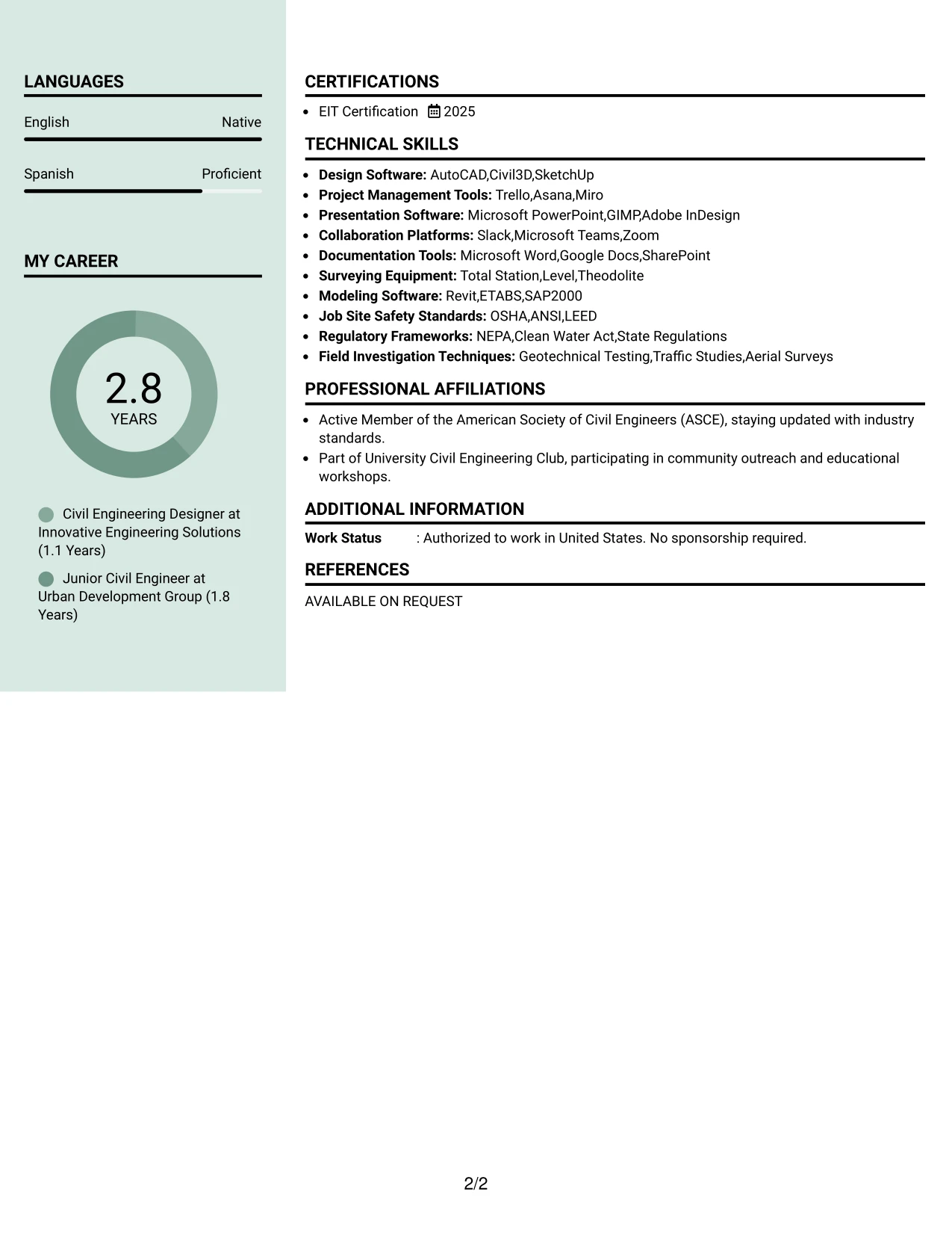 Resume Example Page 2