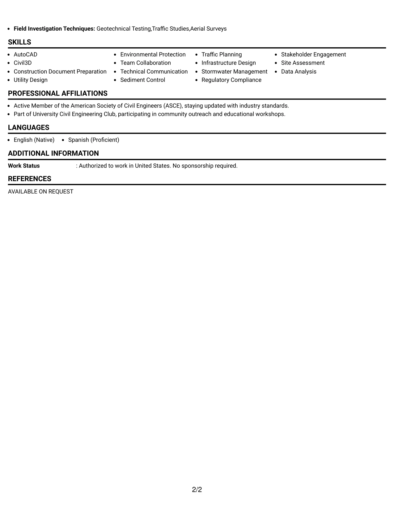 Resume Example Page 2