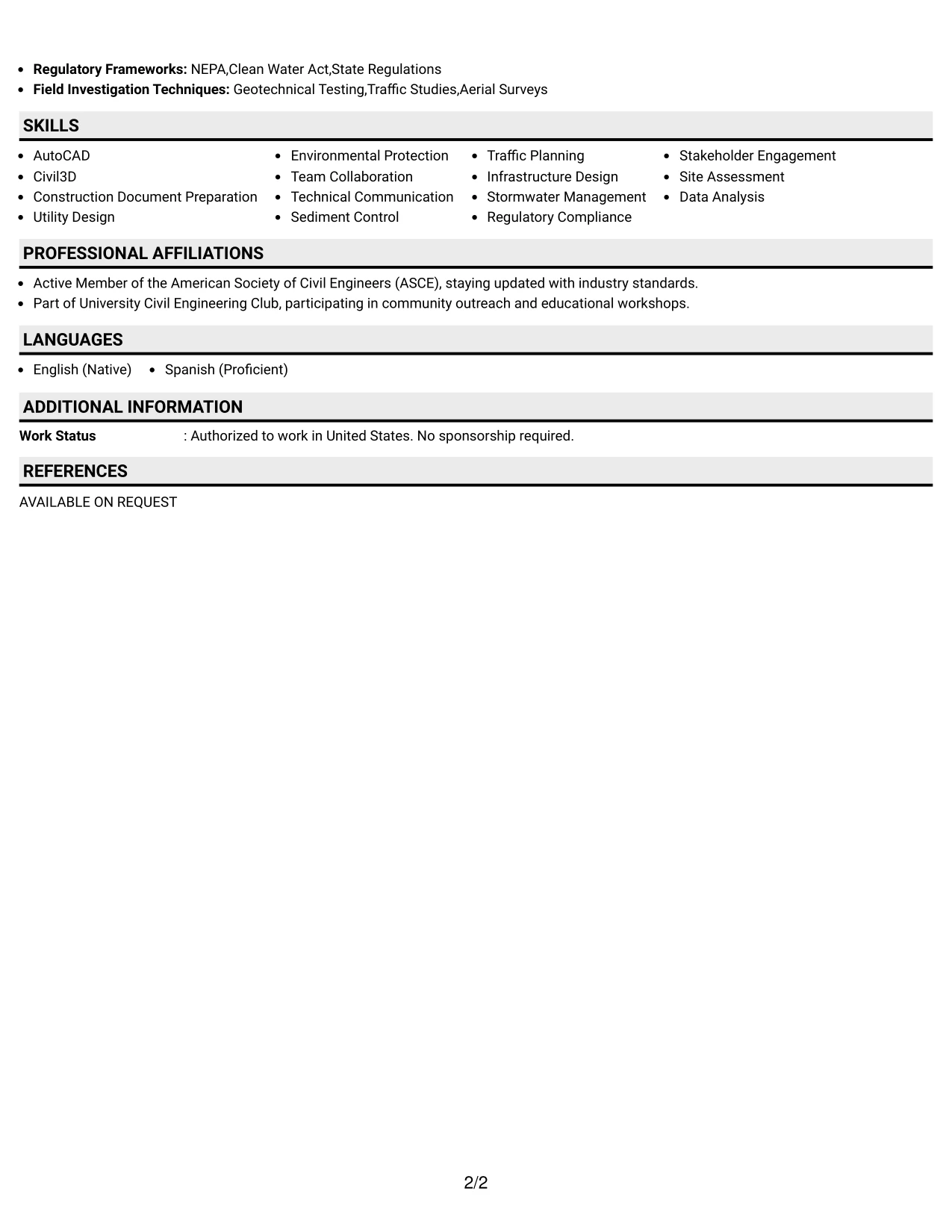 Resume Example Page 2