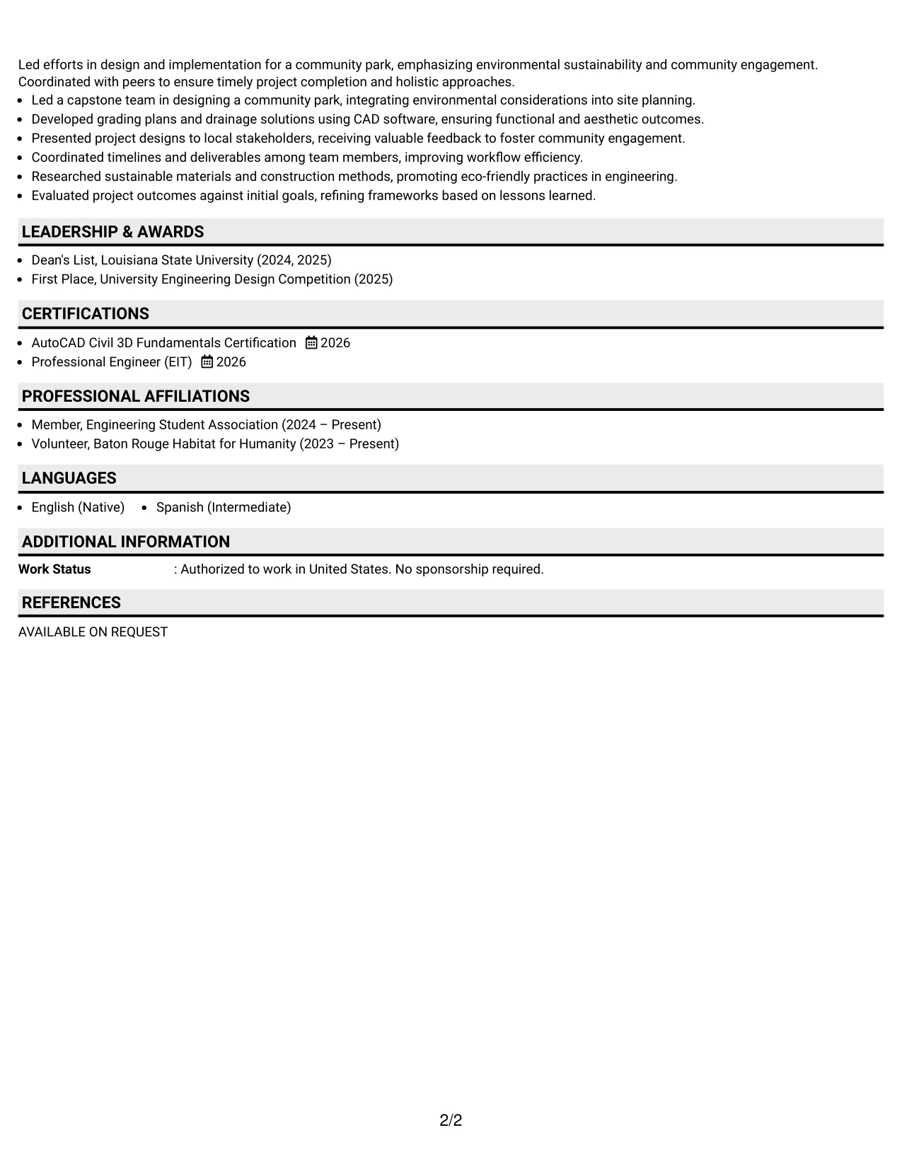 Resume Example Page 2
