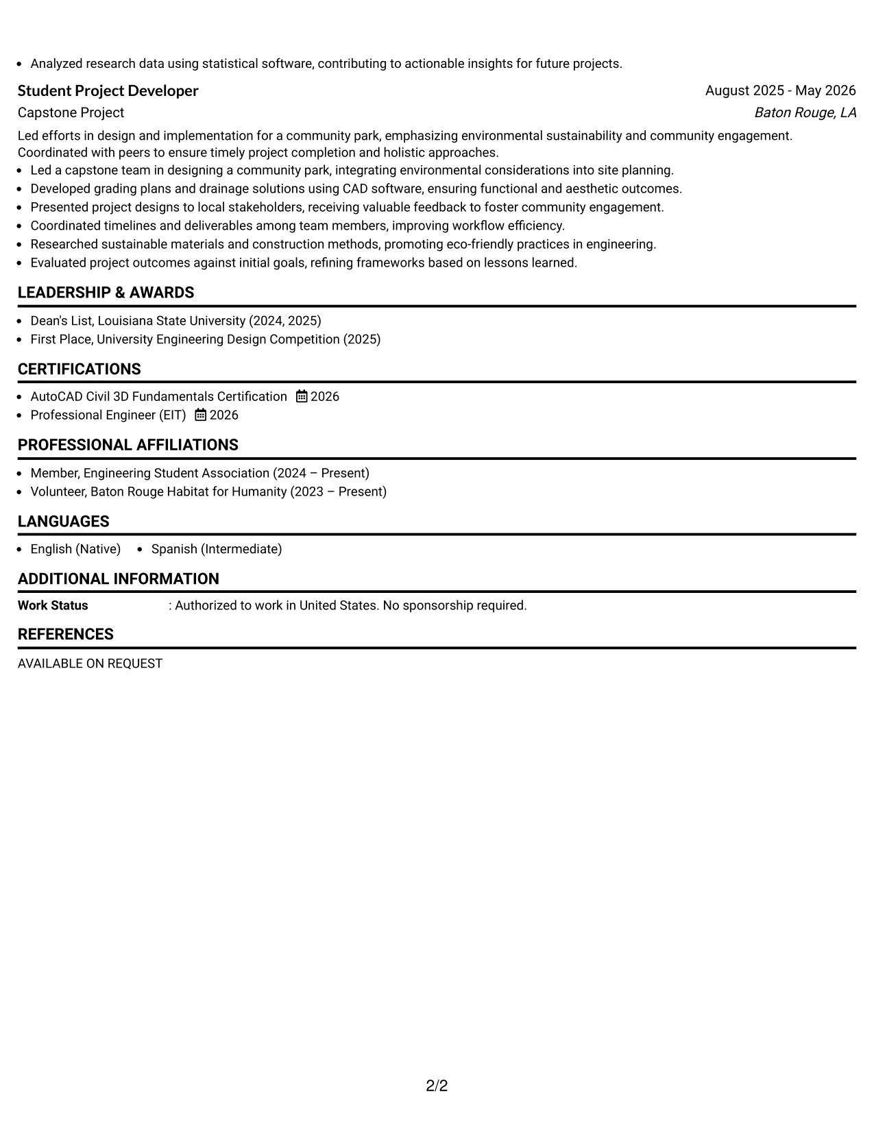 Resume Example Page 2