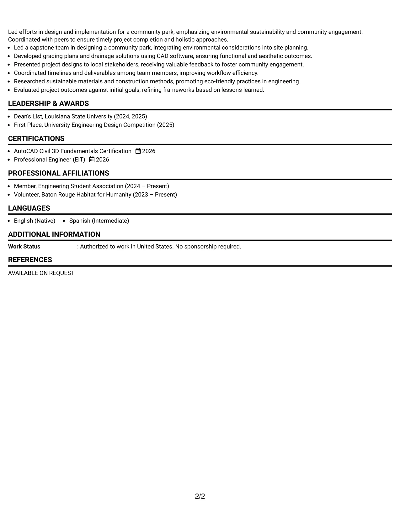 Resume Example Page 2