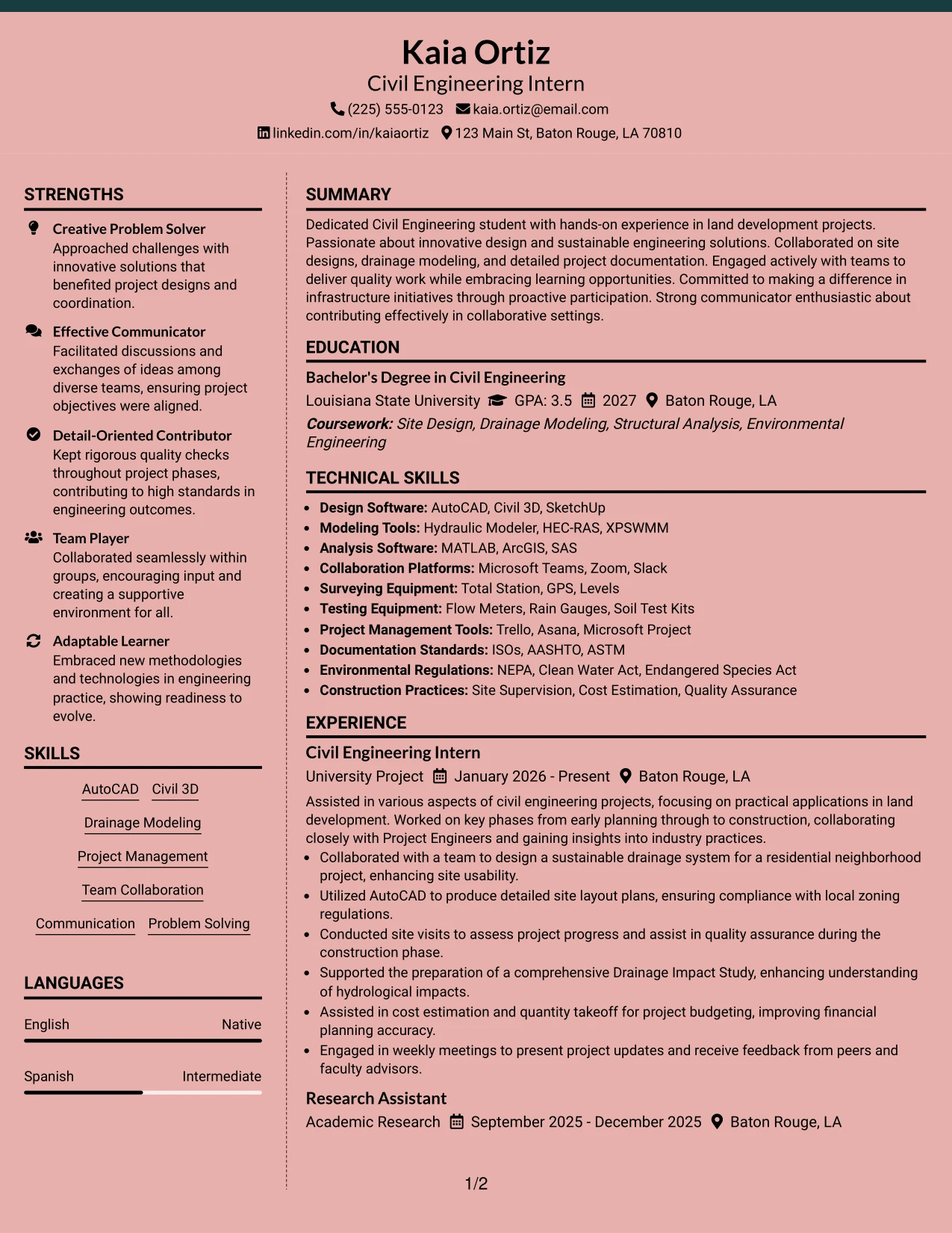 Resume Example Page 1