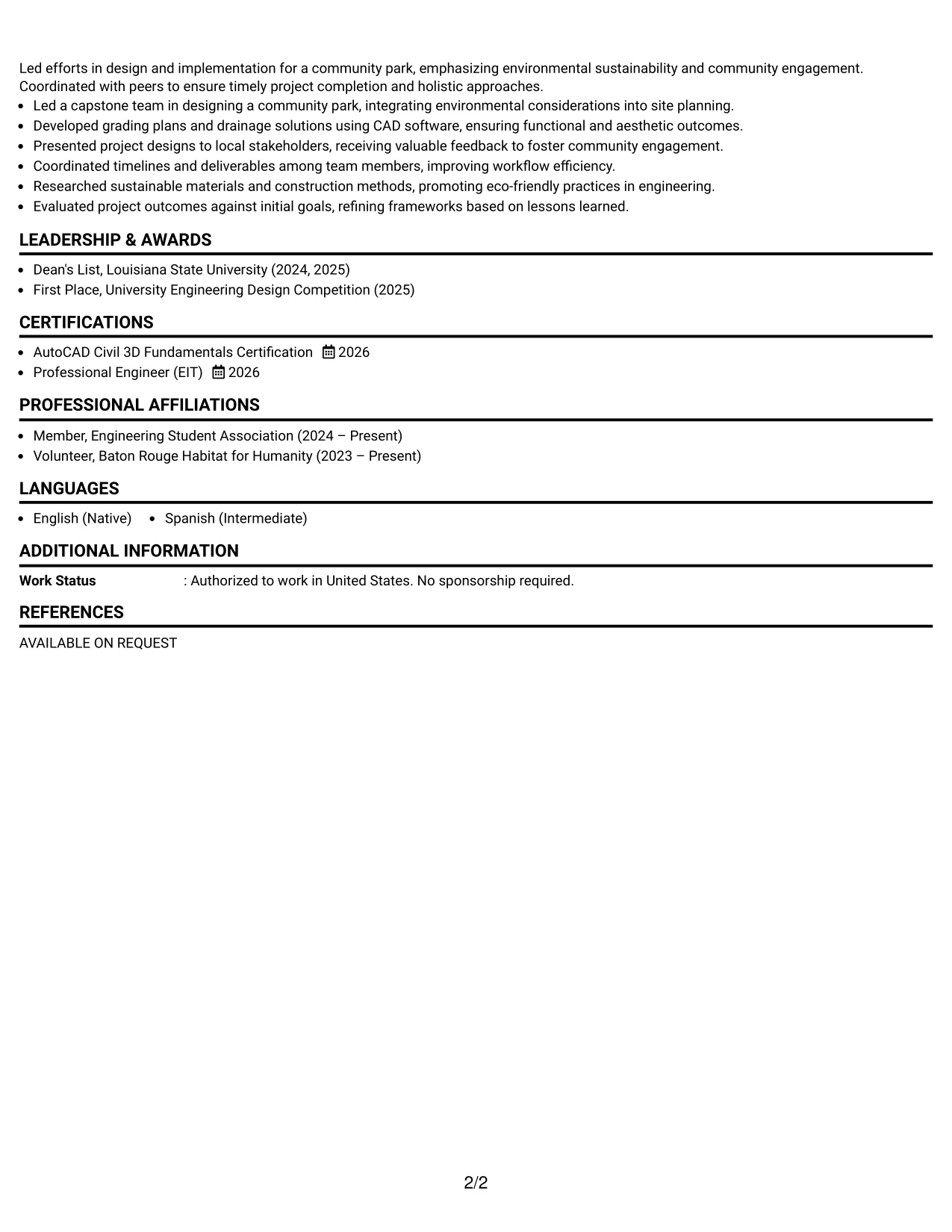 Resume Example Page 2