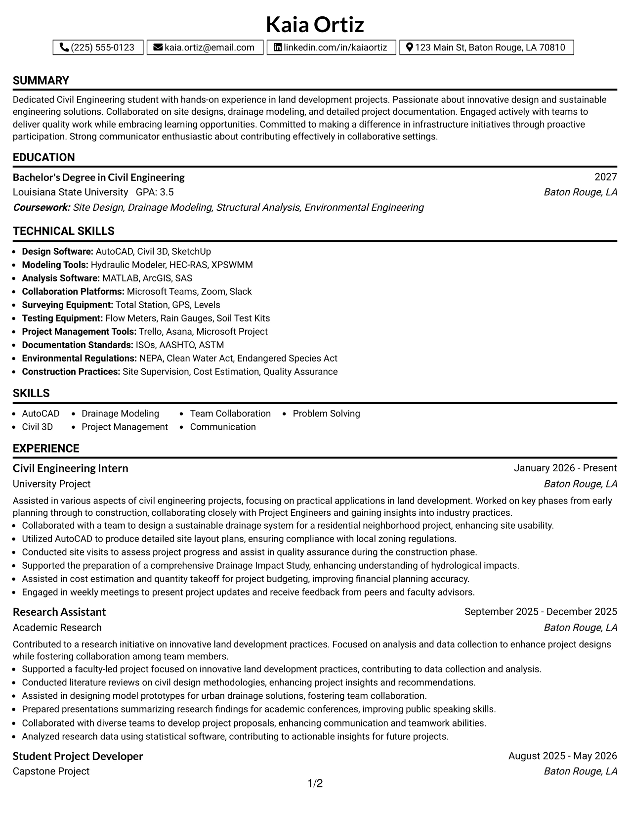Resume Example Page 1