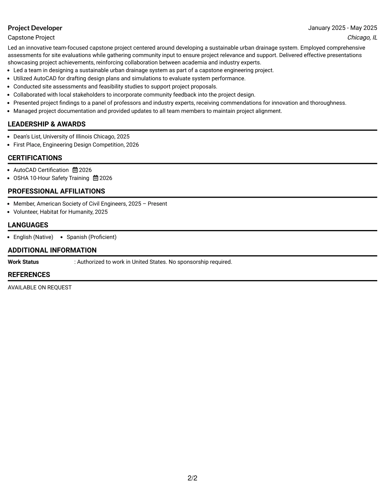 Resume Example Page 2
