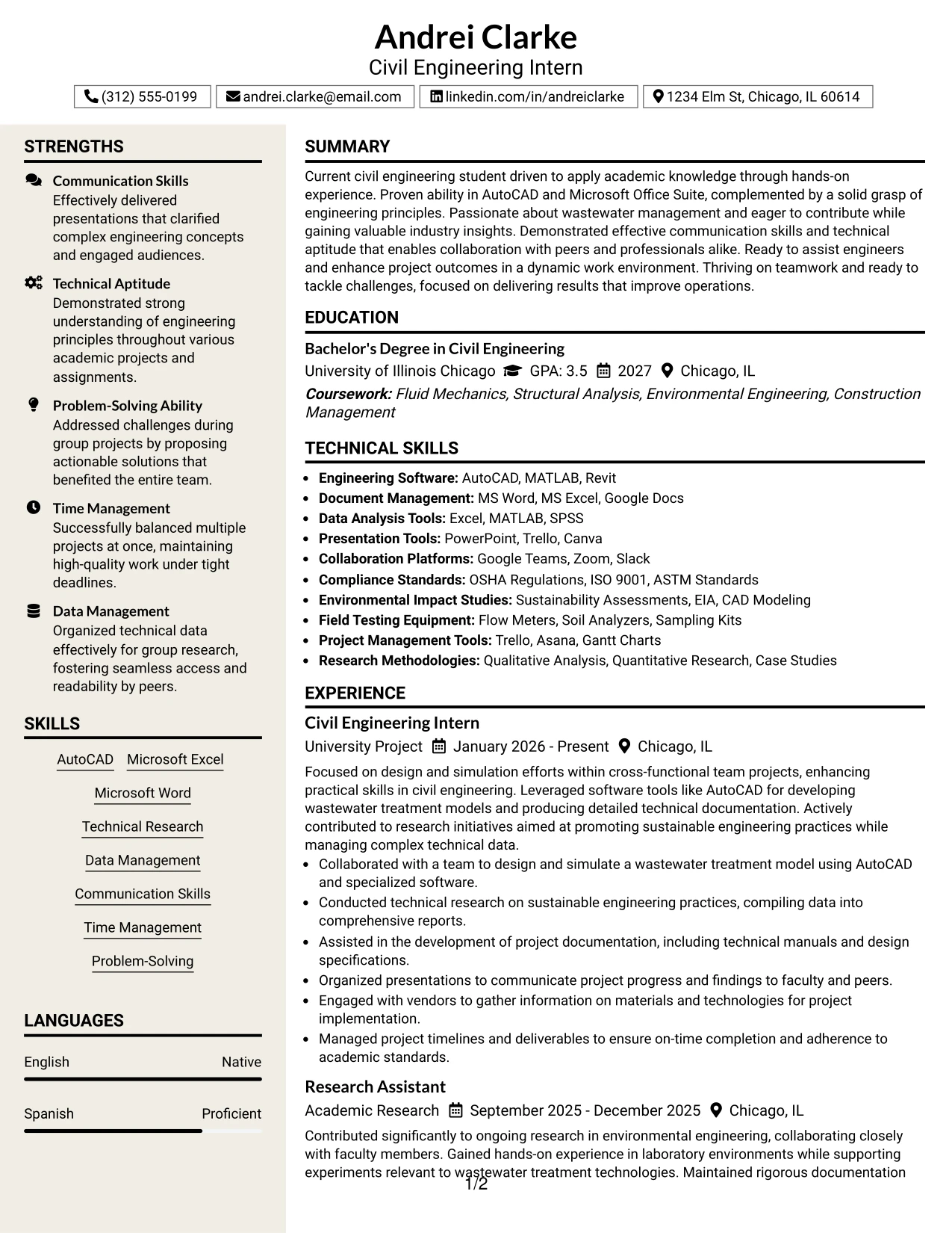 Resume Example Page 1