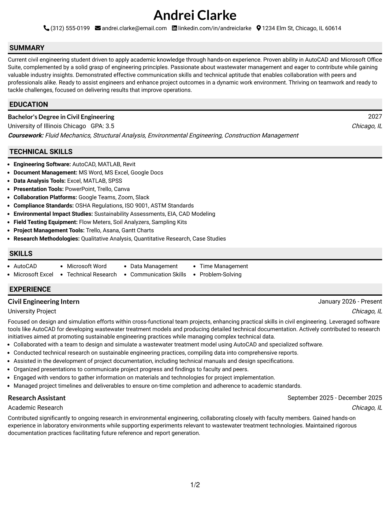 Resume Example Page 1