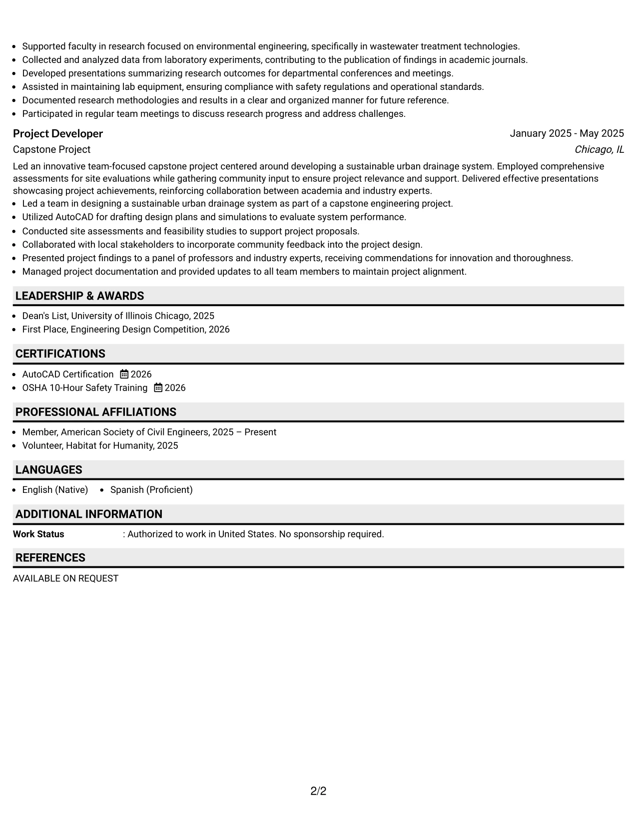 Resume Example Page 2