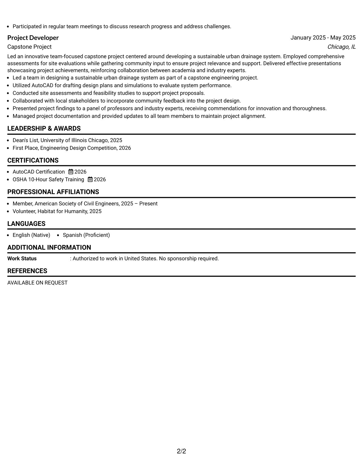 Resume Example Page 2