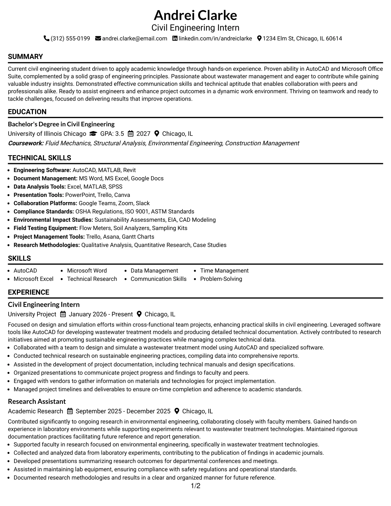 Resume Example Page 1