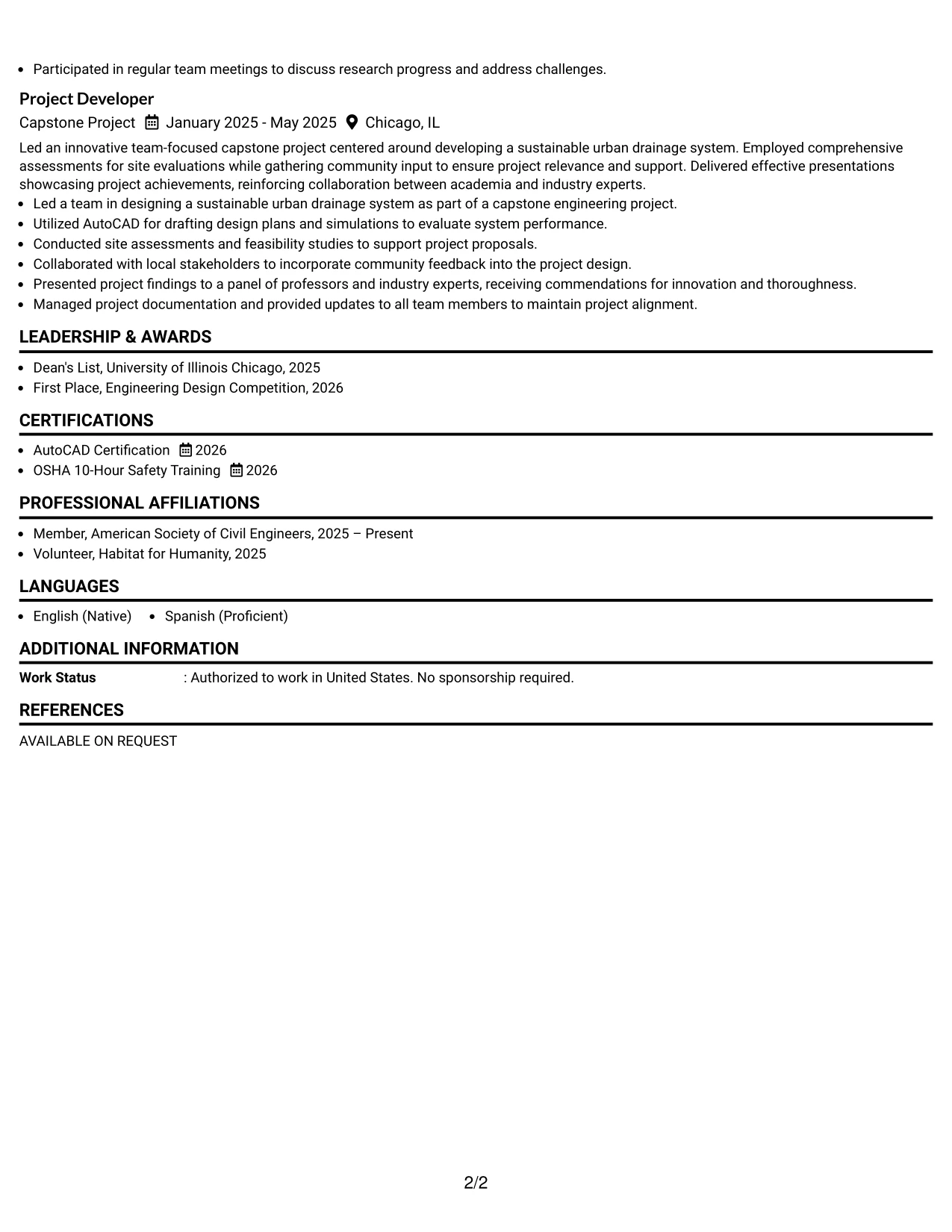 Resume Example Page 2
