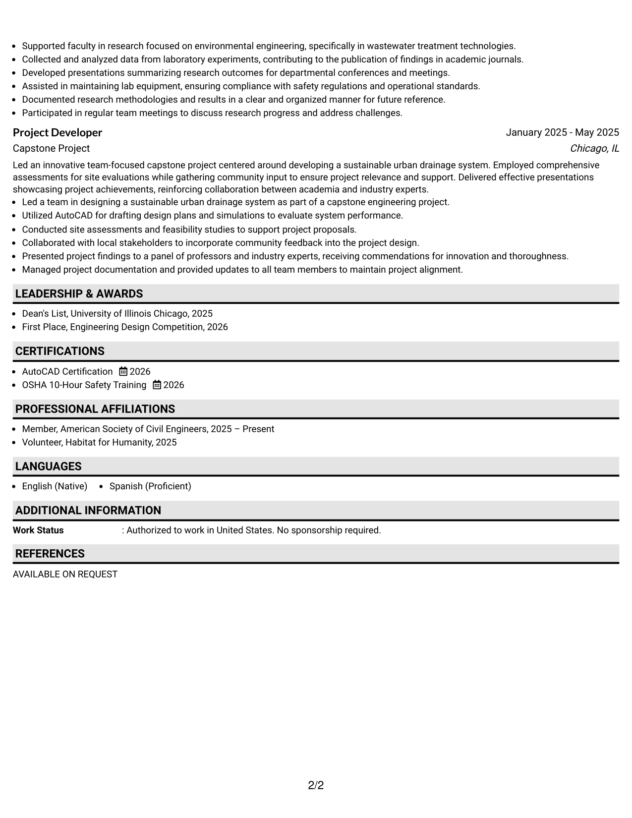 Resume Example Page 2