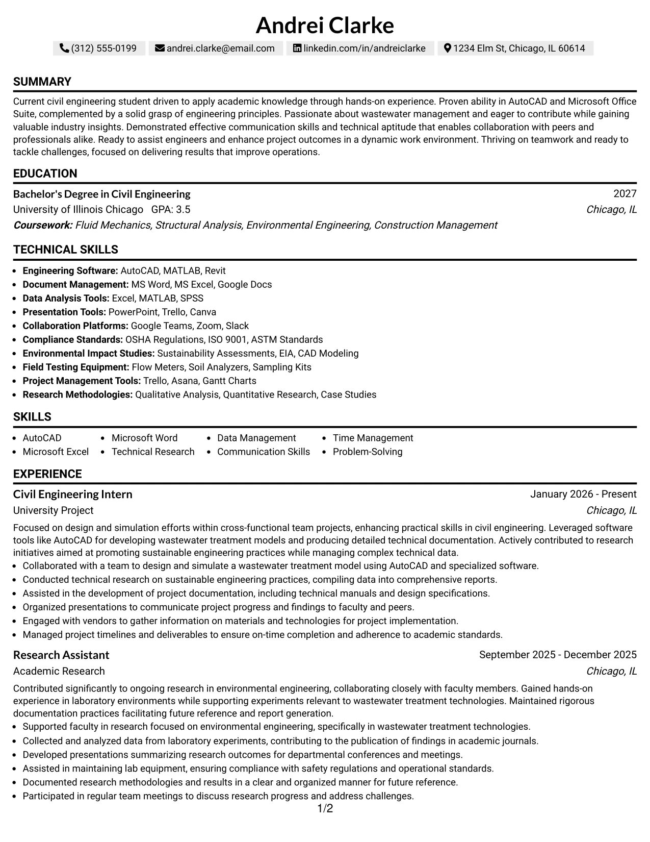 Resume Example Page 1
