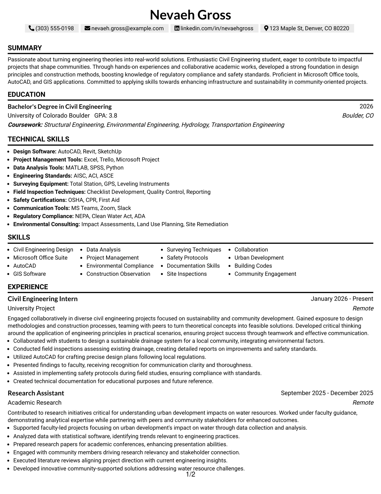 Resume Example Page 1