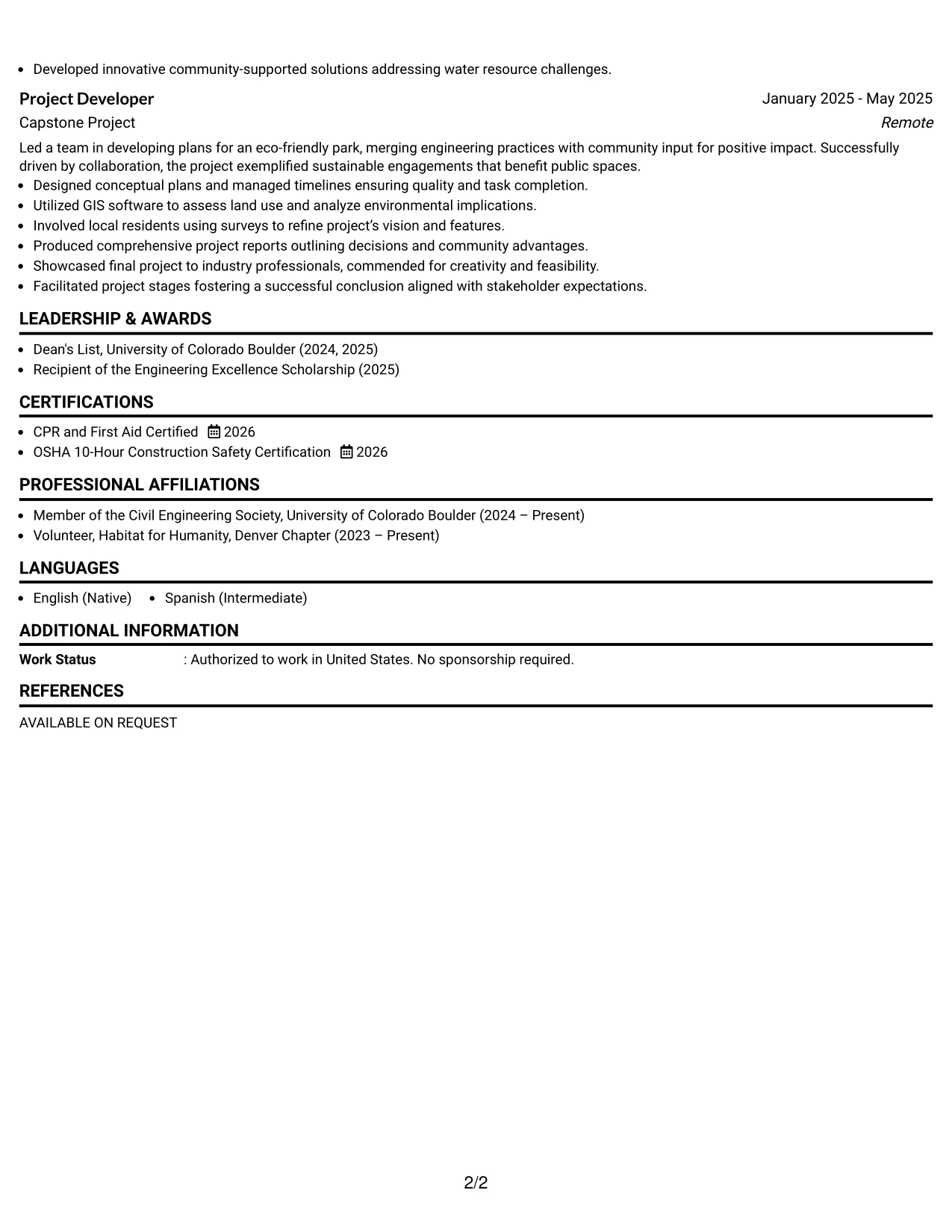 Resume Example Page 2