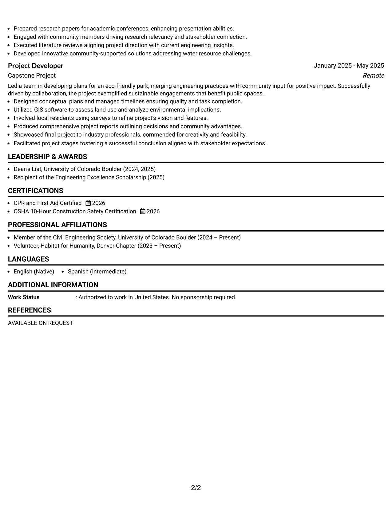 Resume Example Page 2