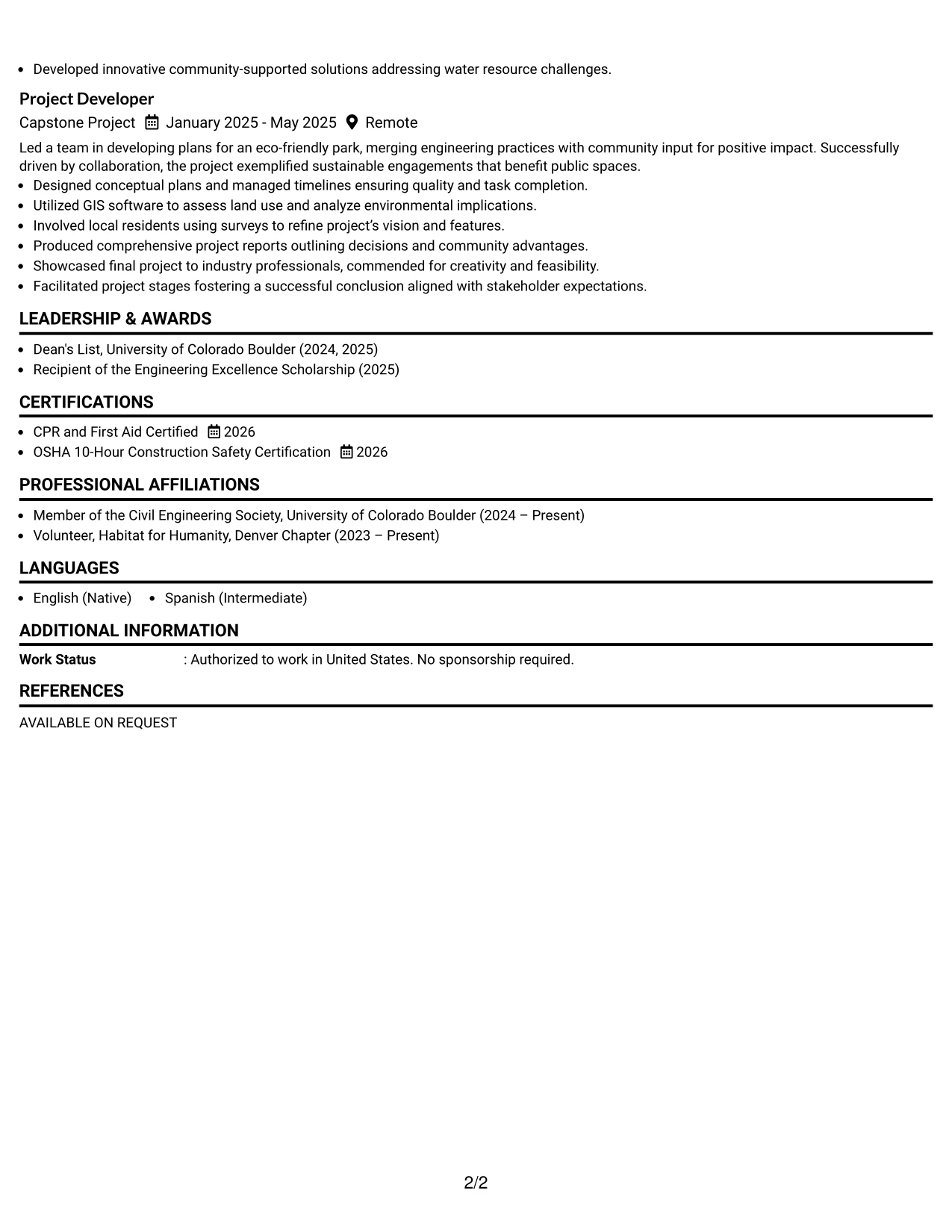 Resume Example Page 2