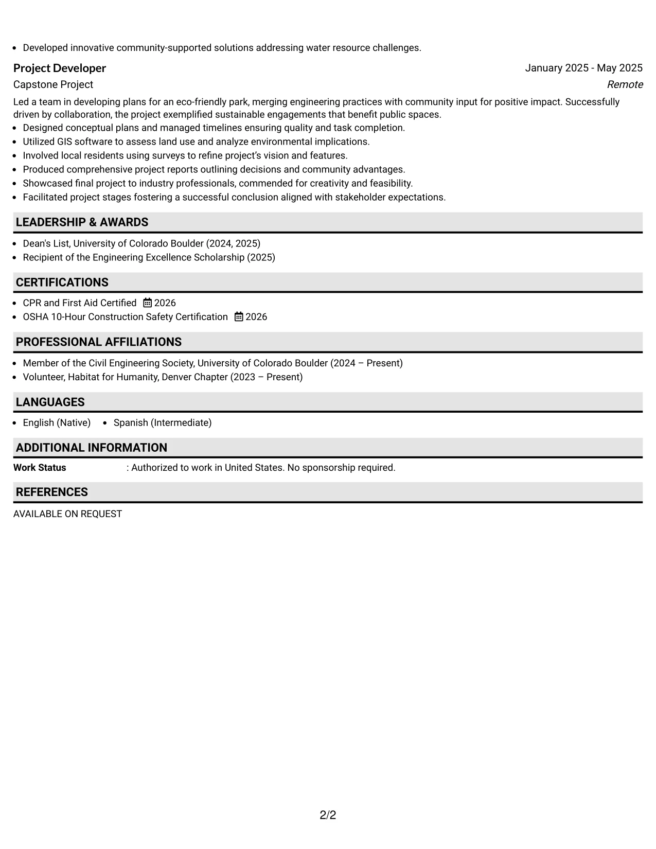 Resume Example Page 2