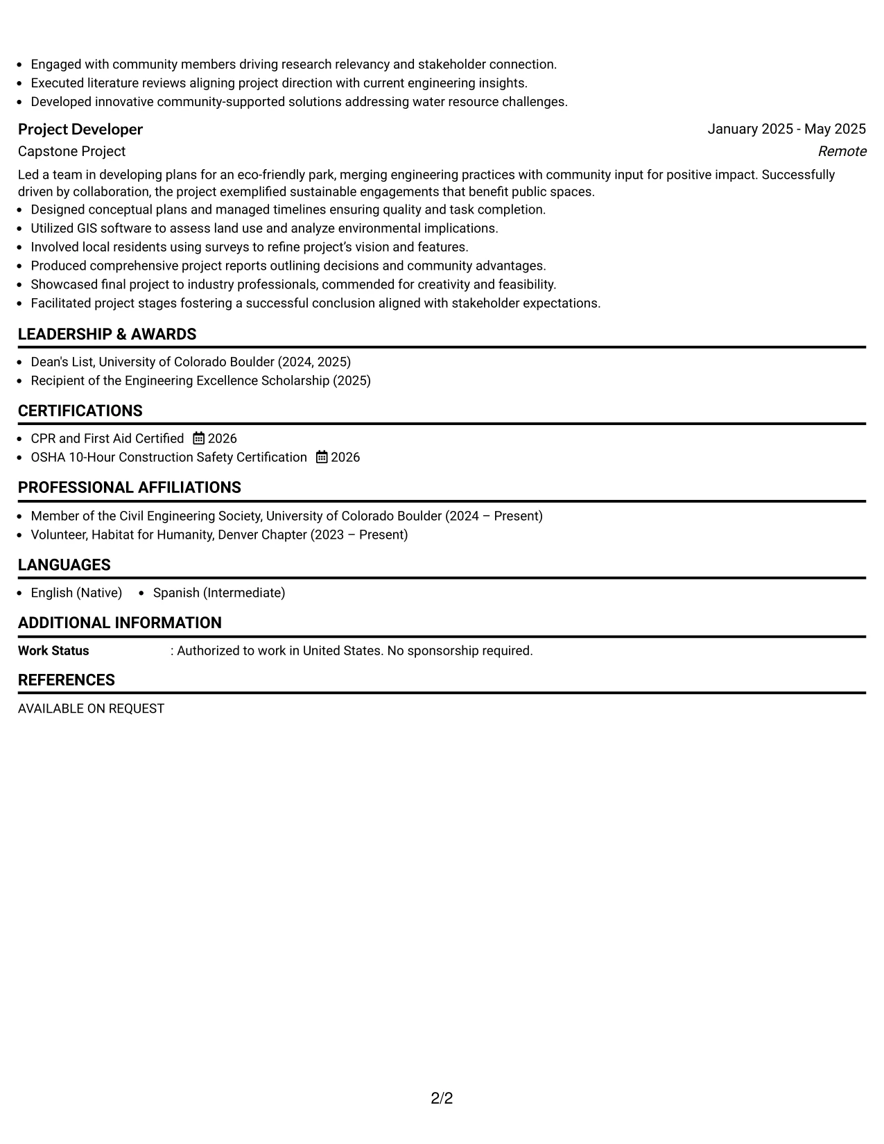 Resume Example Page 2