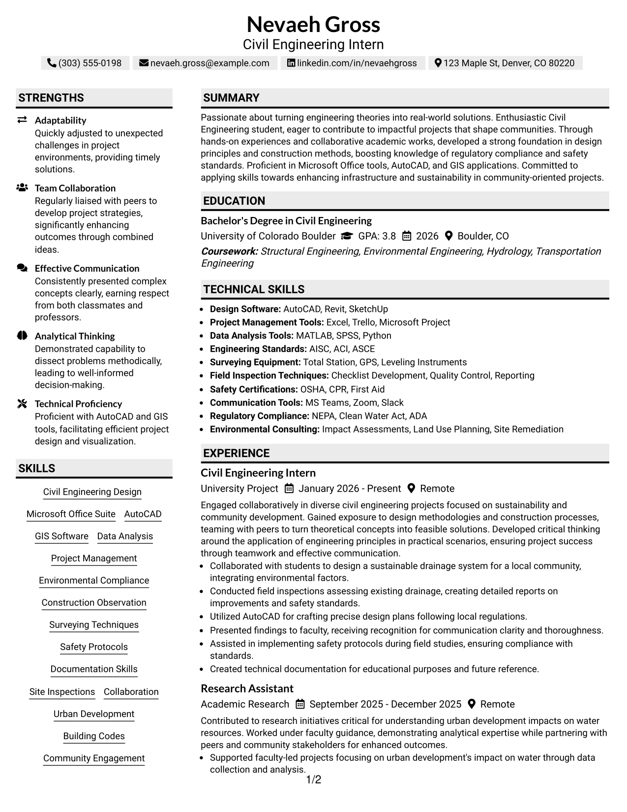Resume Example Page 1