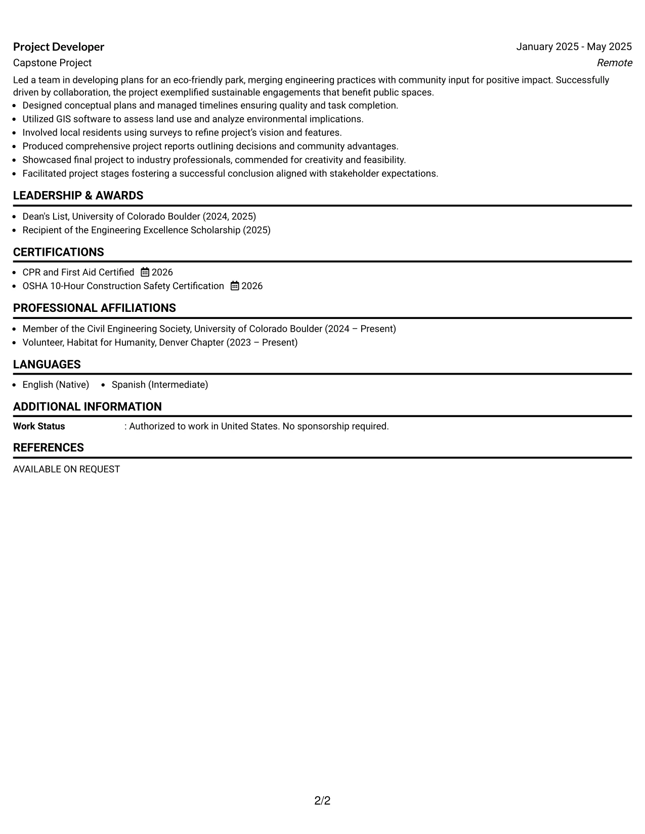 Resume Example Page 2