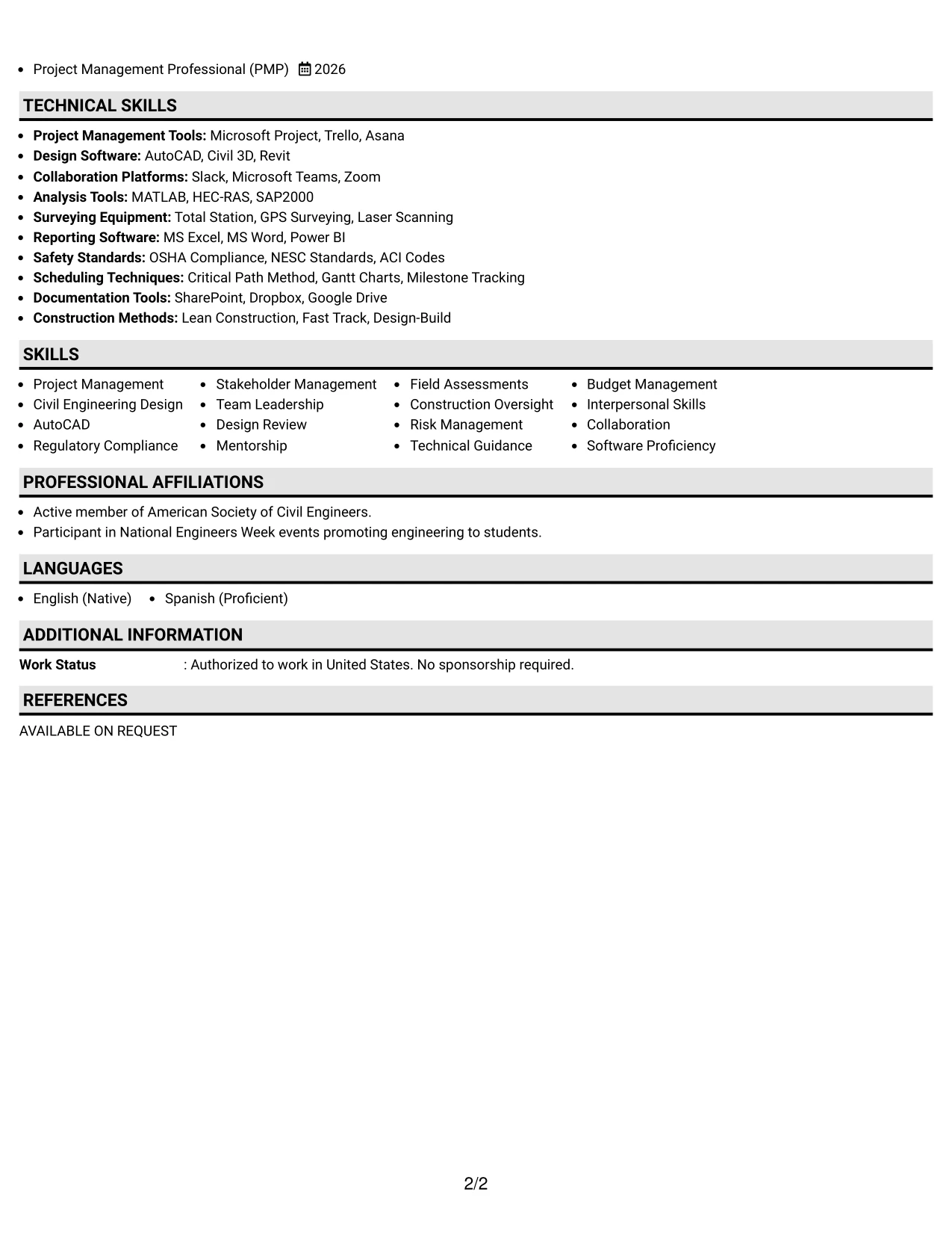 Resume Example Page 2