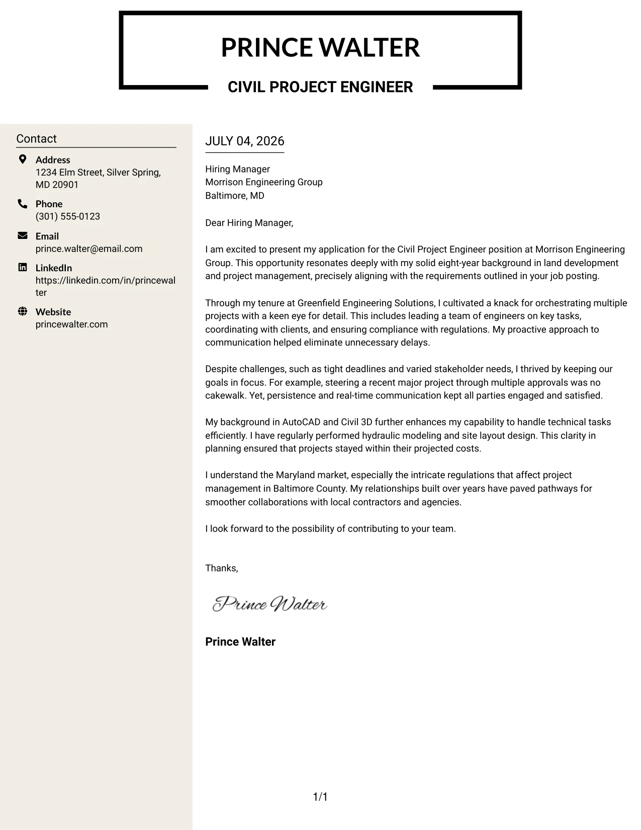 Resume Example Page 1