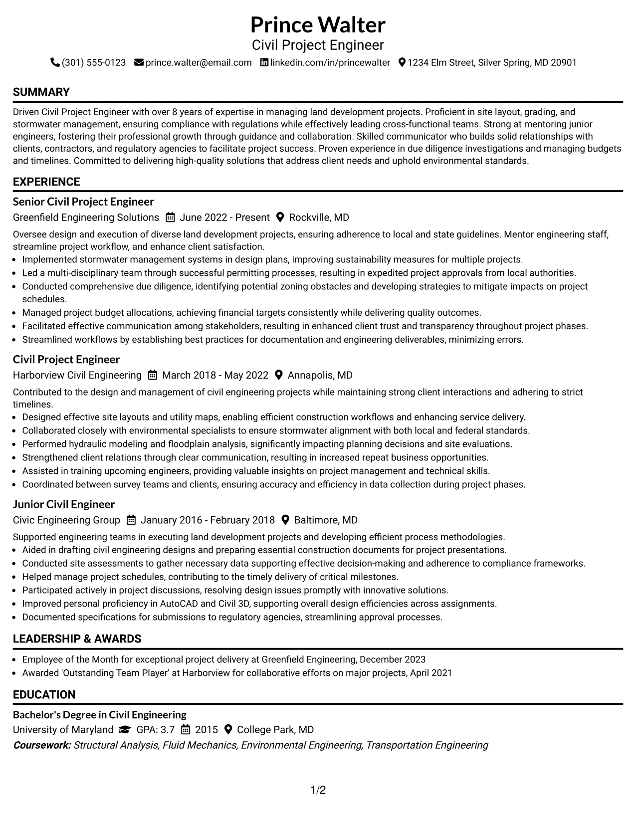 Resume Example Page 1