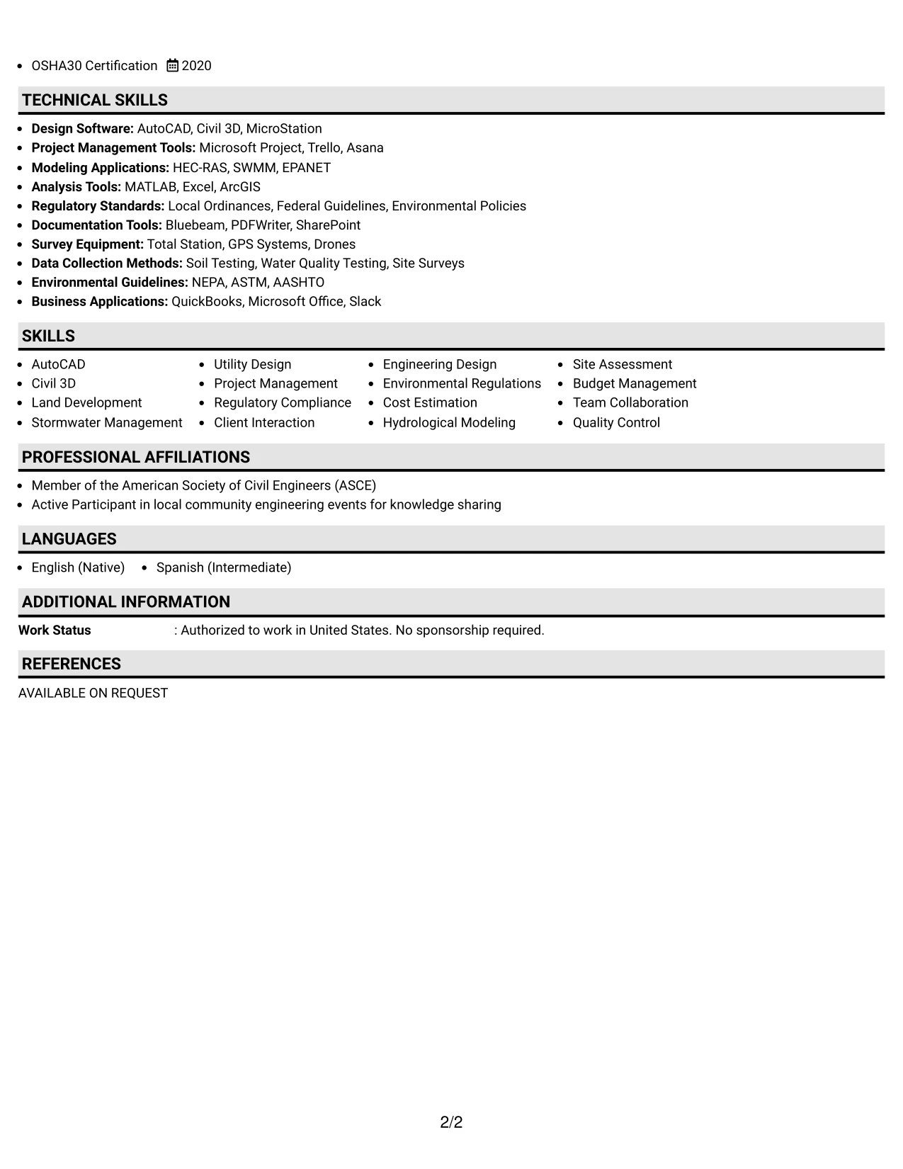 Resume Example Page 2