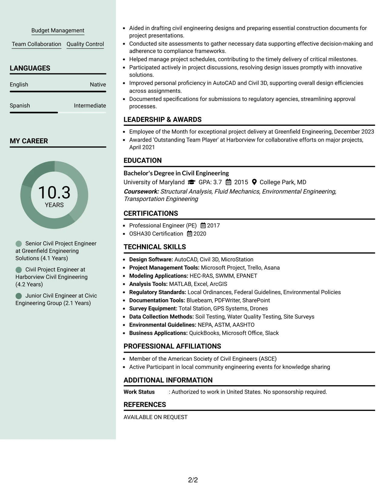 Resume Example Page 2