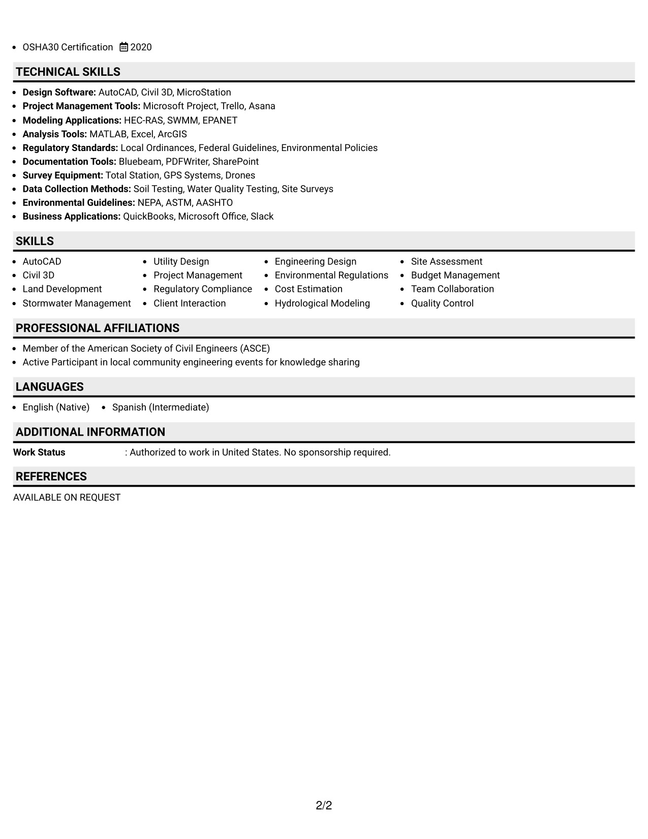 Resume Example Page 2