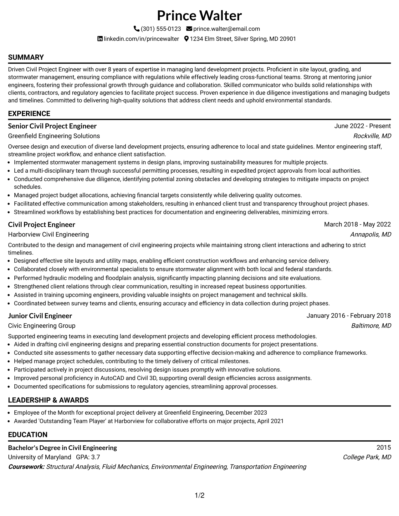 Resume Example Page 1