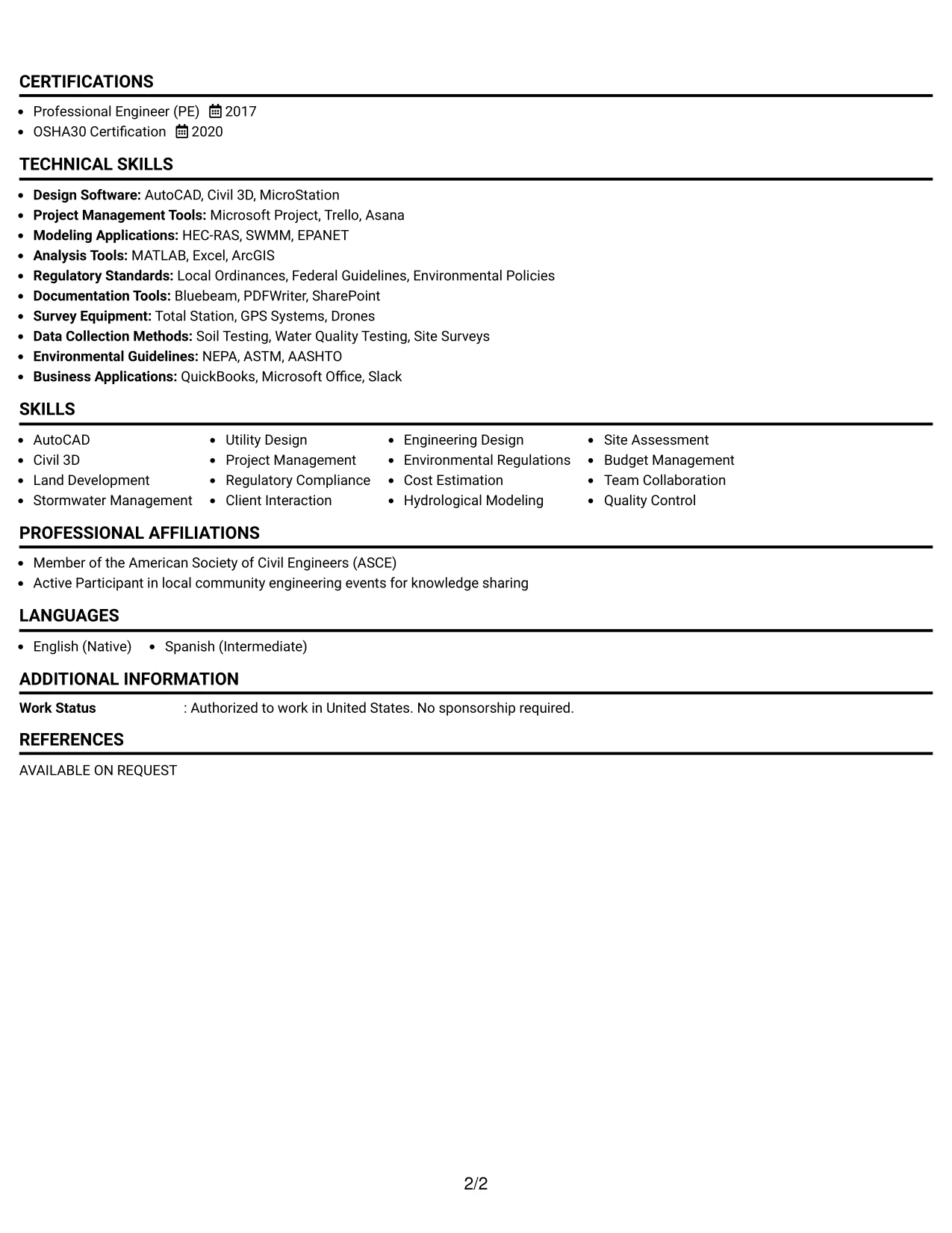 Resume Example Page 2